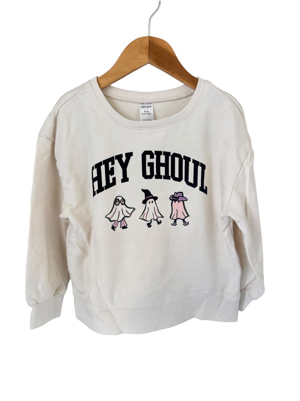 Carter's Cream 'Hey Ghoul' Graphic Sweatshirt with Pink Accents